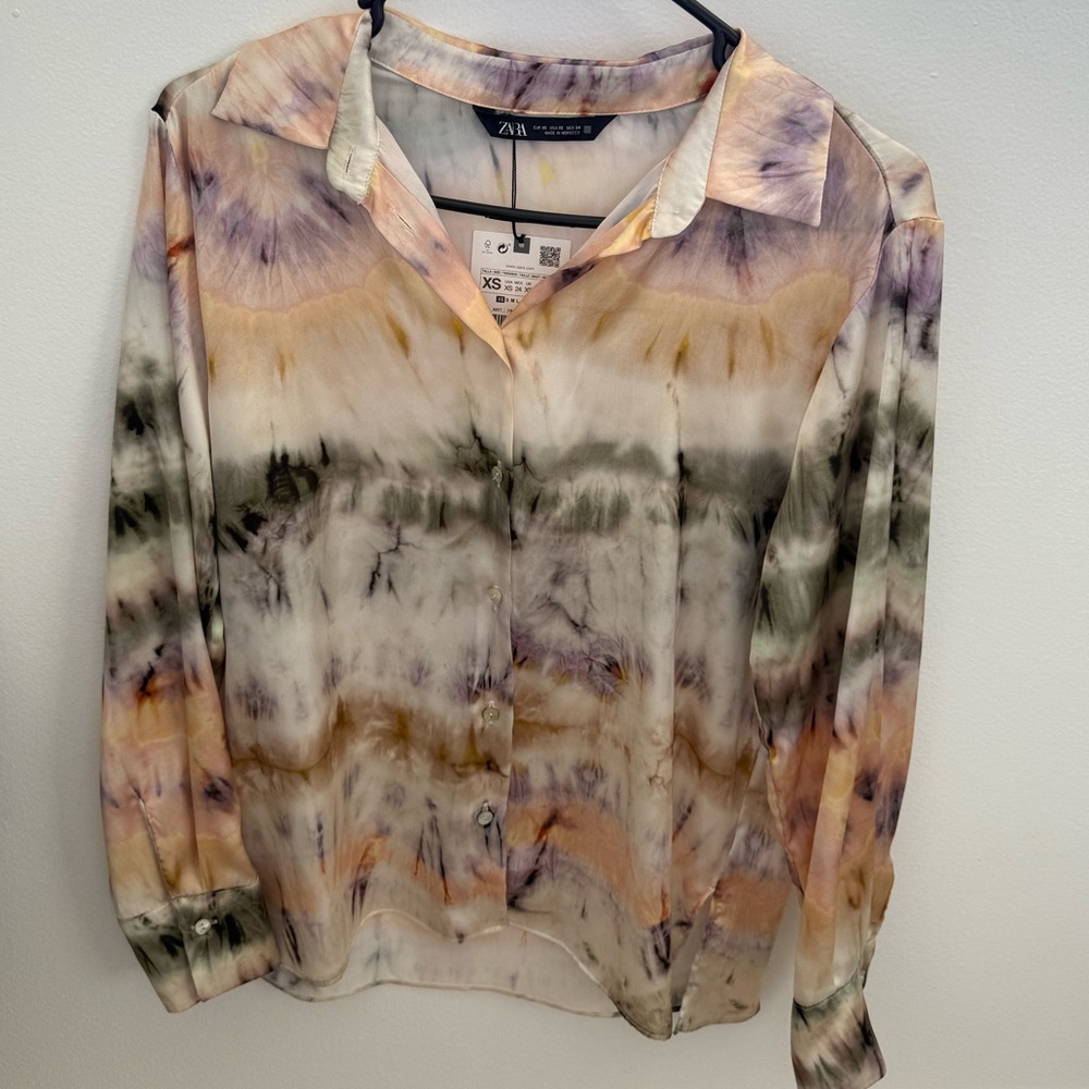 zara tie dye long sleeve top size xs